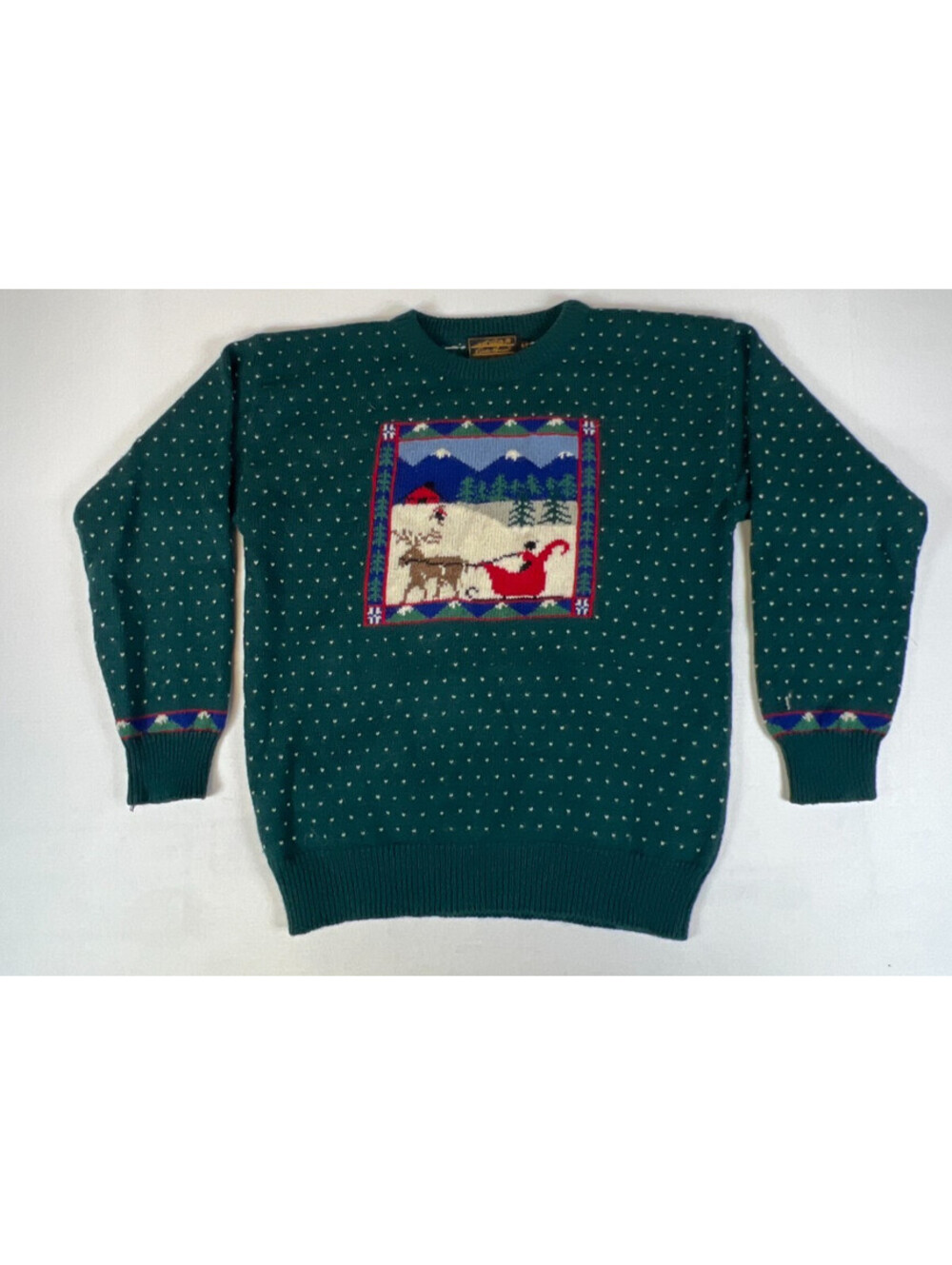 Eddie Bauer Vintage Men S Green Wool Scenic Ski Winter Graphic Pullover Sweater